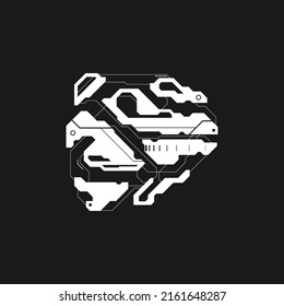 Cyberpunk tech style arrow, pointer. Cyber arrow. Cyberpunk aesthetics, futuristic navigation design element. Vector illustration