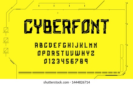 Cyberpunk Technological Font. Sci Fi Letters And Numbers. Futuristic Typeface. Vector Illustration EPS 10