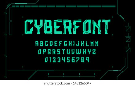 Cyberpunk Technological Font. Sci Fi Letters And Numbers. Futuristic Typeface. Vector Illustration EPS 10