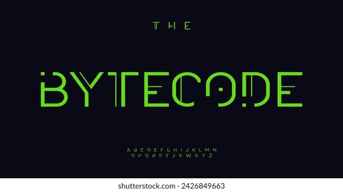 Cyberpunk technological font, techno futuristic letters for tech neo-futuristic logo, cutting-edge headline, digital typography, HUD, cybernetic UI. Vector illustration.