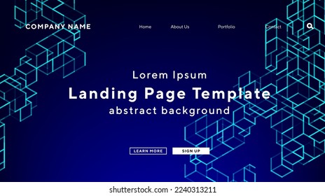 cyberpunk theme landing page template with square line neonblue background for website UI template business Annual reports, flyer, poster, magazine cover,brochure template vector EPS.