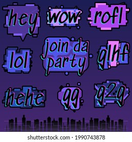 Cyberpunk themed Word Sticker Pack on a Purple Gradient Background