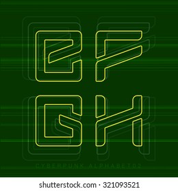 Cyberpunk - Vector graphic alphabet in a set / e f g h