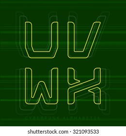 Cyberpunk - Vector graphic alphabet in a set / u v w x