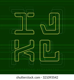 Cyberpunk - Vector graphic alphabet in a set / i j k l