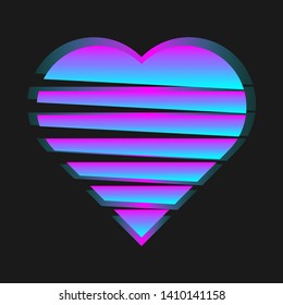 Cyberpunk vhs future neon heart icon on black background. Сool style 90s. EPS 10.
