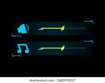 Cyberpunk Volume Slider UI Elements with Futuristic Sound and Music Control Bars Neon Blue Yellow Sci Fi Game Interface HUD Design for Menu Settings and Tech Overlay