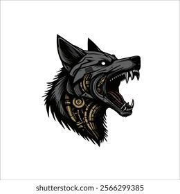 Cyberpunk wolf head hand drawn illustration artwork