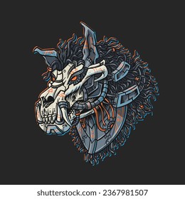 a cyberpunk wolf head with tribal details