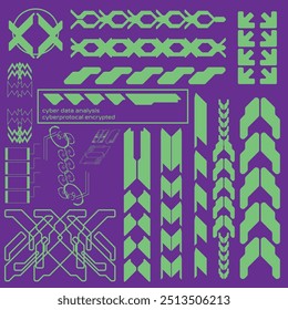 cyberpunk y2k 2000s gaming futuristic icon pattern  set collection template hud for branding fashion t-shirt decoration decals, 2d illustration rendering vector 