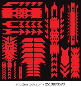 cyberpunk y2k 2000s gaming futuristic icon pattern  set collection template hud for branding fashion t-shirt decoration decals, 2d illustration rendering vector 