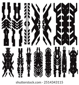 cyberpunk y2k 2000s gaming futuristic icon pattern  set collection template hud for branding fashion t-shirt decoration decals, 2d illustration rendering vector 