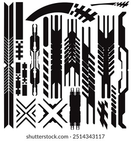 cyberpunk y2k 2000s gaming futuristic icon pattern  set collection template hud for branding fashion t-shirt decoration decals, 2d illustration rendering vector 