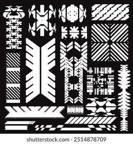 cyberpunk y2k 2000s gaming futuristic icon pattern  set collection template hud for branding fashion t-shirt decoration decals, 2d illustration rendering vector 