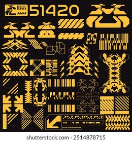 cyberpunk y2k 2000s gaming futuristic icon pattern  set collection template hud for branding fashion t-shirt decoration decals, 2d illustration rendering vector 