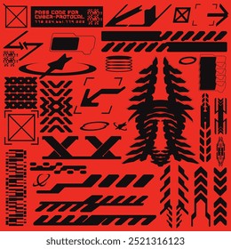 cyberpunk y2k 2000s gaming futuristic icon pattern  set collection template hud for branding fashion t-shirt decoration decals, 2d illustration rendering vector 