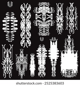 cyberpunk y2k 2000s gaming futuristic icon pattern  set collection template hud for branding fashion t-shirt decoration decals, 2d illustration rendering vector 