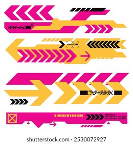 cyberpunk y2k 2000s gaming futuristic icon pattern  set collection template hud for branding fashion t-shirt decoration decals, 2d illustration rendering vector 