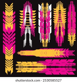 cyberpunk y2k 2000s gaming futuristic icon pattern  set collection template hud for branding fashion t-shirt decoration decals, 2d illustration rendering vector 