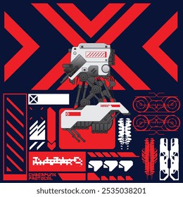 cyberpunk y2k 2000s gaming futuristic icon pattern  set collection template hud for branding fashion t-shirt decoration decals, 2d illustration rendering vector 