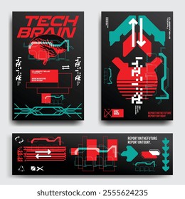 cyberpunk y2k 2000s gaming futuristic icon pattern set collection banner poster template hud for branding decoration decals, 2d illustration rendering vector 