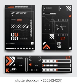 cyberpunk y2k 2000s gaming futuristic icon pattern set collection banner poster template hud for branding decoration decals, 2d illustration rendering vector 