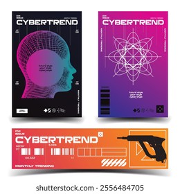 cyberpunk y2k 2000s gaming futuristic icon pattern set collection banner poster template hud for branding decoration decals, 2d illustration rendering vector 