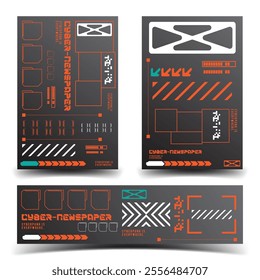 cyberpunk y2k 2000s gaming futuristic icon pattern set collection banner poster template hud for branding decoration decals, 2d illustration rendering vector 