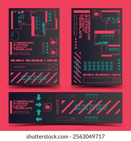 cyberpunk y2k 2000s gaming futuristic icon pattern set collection banner poster template hud for branding decoration decals, 2d illustration rendering vector 