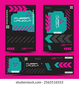 cyberpunk y2k 2000s gaming futuristic icon pattern set collection banner poster template hud for branding decoration decals, 2d illustration rendering vector 