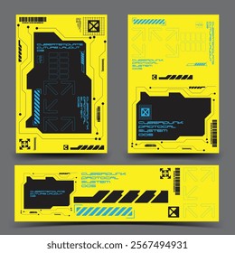 cyberpunk y2k 2000s gaming futuristic icon pattern set collection banner poster template hud branding decals, 2d illustration rendering vector 