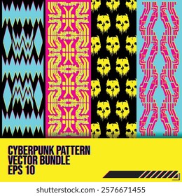 cyberpunk y2k 2000s gaming futuristic seamless pattern for fashion febric branding set collection banner template 2d illustration rendering vector 