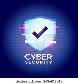 Cybersecurity abstract concept with shield icon and binary code elements. Ideal for topics about data protection, firewalls, online security, and network defense.