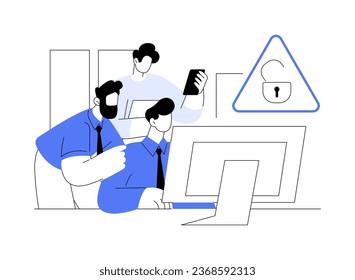 Ilustración vectorial de concepto abstracto de ciberseguridad. Grupo de hombres protegiendo el sistema de ataques digitales, protección de la ciberseguridad, tecnología empresarial, metáfora abstracta de información privada.