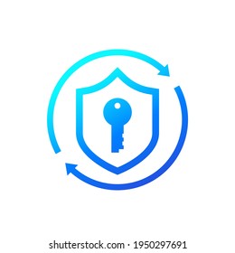 Cybersecurity, access and data protection icon with shield and key