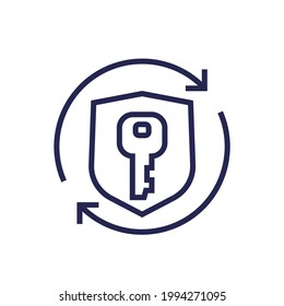 Cybersecurity, access, data protection line icon with shield and key