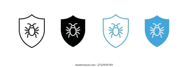 segurança cibernética, antivírus, malware, bug, escudo, proteção, segurança, vírus, conjunto de ícones de ameaça. 