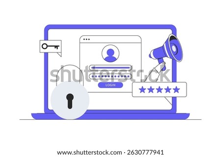Cybersecurity awareness campaign concept with character. Awareness posters, educational materials, cybersecurity events. Flat Cartoon Vector Illustration, icon. Stylish abstract design landing page