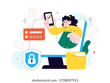Cybersecurity Awareness Campaign Vector Illustration Featuring Digital Safety, Data Protection, And Online Security Education in Flat Background