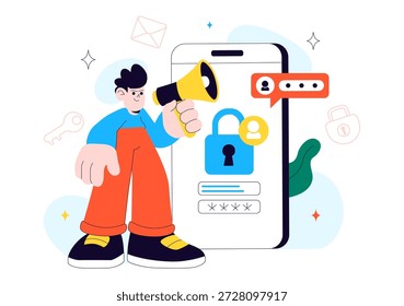 Cybersecurity Awareness Campaign Vector Illustration Featuring Digital Safety, Data Protection, And Online Security Education in Flat Background