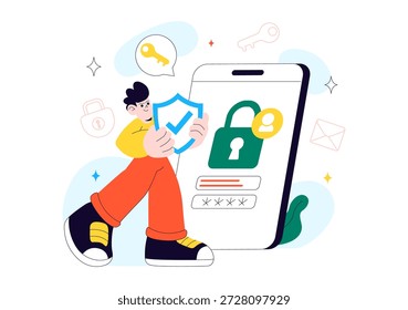 Cybersecurity Awareness Campaign Vector Illustration Featuring Digital Safety, Data Protection, And Online Security Education in Flat Background