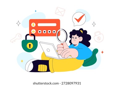 Ilustración vectorial de campaña de concienciación sobre ciberseguridad con seguridad digital, protección de datos e Educación de seguridad en línea en fondo plano