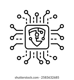 Cybersecurity black line icon. Vector isolated element. Editable stroke.