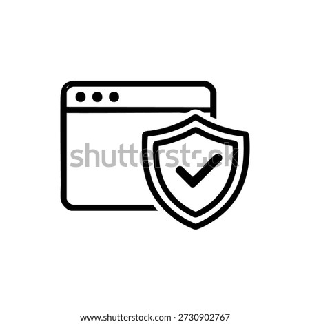Cybersecurity browser protection icon black and white vector secure web shield with check mark