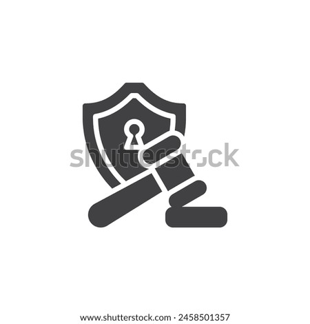 Cybersecurity Compliance vector icon. filled flat sign for mobile concept and web design. Protection shield and Judge gavel glyph icon. Symbol, logo illustration. Vector graphics