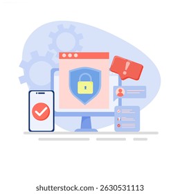 Cybersecurity concept. Data security, protected access control, privacy data protection. Flat style for landing pages, web banners, infographics, hero images.