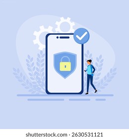 Cybersecurity concept. Data security, protected access control, privacy data protection. Flat style for landing pages, web banners, infographics, hero images.