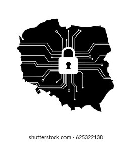 Cybersecurity concept, lock and lines sign.