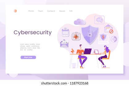 Cybersecurity, The Concept Of Neutralizing Cyber Threats On The Internet, Antivirus Software. Modern Flat Vector Illustration, Landing Page Template