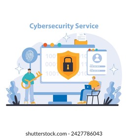 Cybersecurity Concept. Strong digital defenses and identity protection online. Advanced encryption and secure network operations. Guarding against cyber threats. Flat vector illustration.